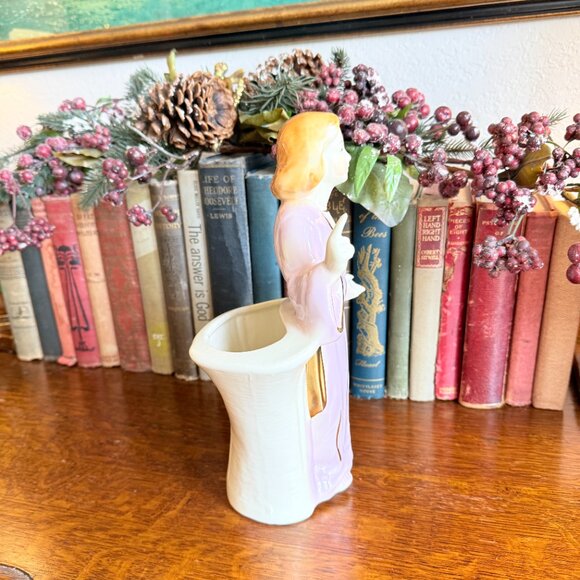 1950's Lady Planter/Head Vase Cream, Lilac and Gold Accents - Picture 11 of 14